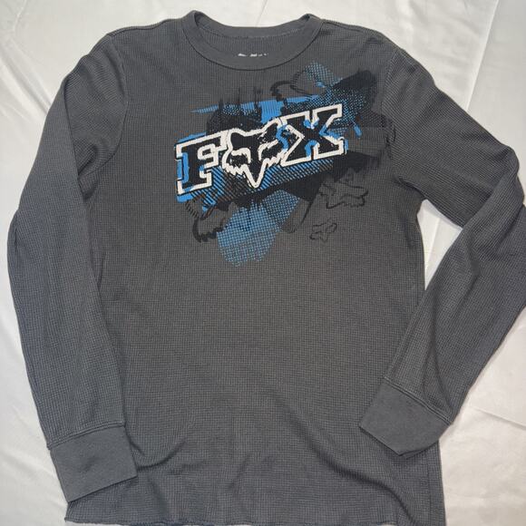 Vintage Fox Racing Shirt Mens Small Waffle Knit Thermal Grunge Y2K Cyber Gray - Picture 1 of 6